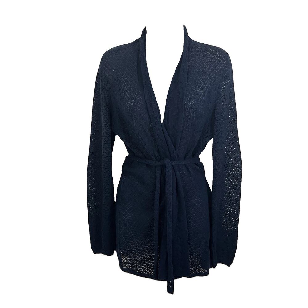 Anthropologie Knitted & Knotted Wrap Cardigan Medium Linen Blend Open Knit